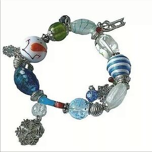 Snow Day Snowman Beaded Glass Charm Bracelet | NEW in Gift Box